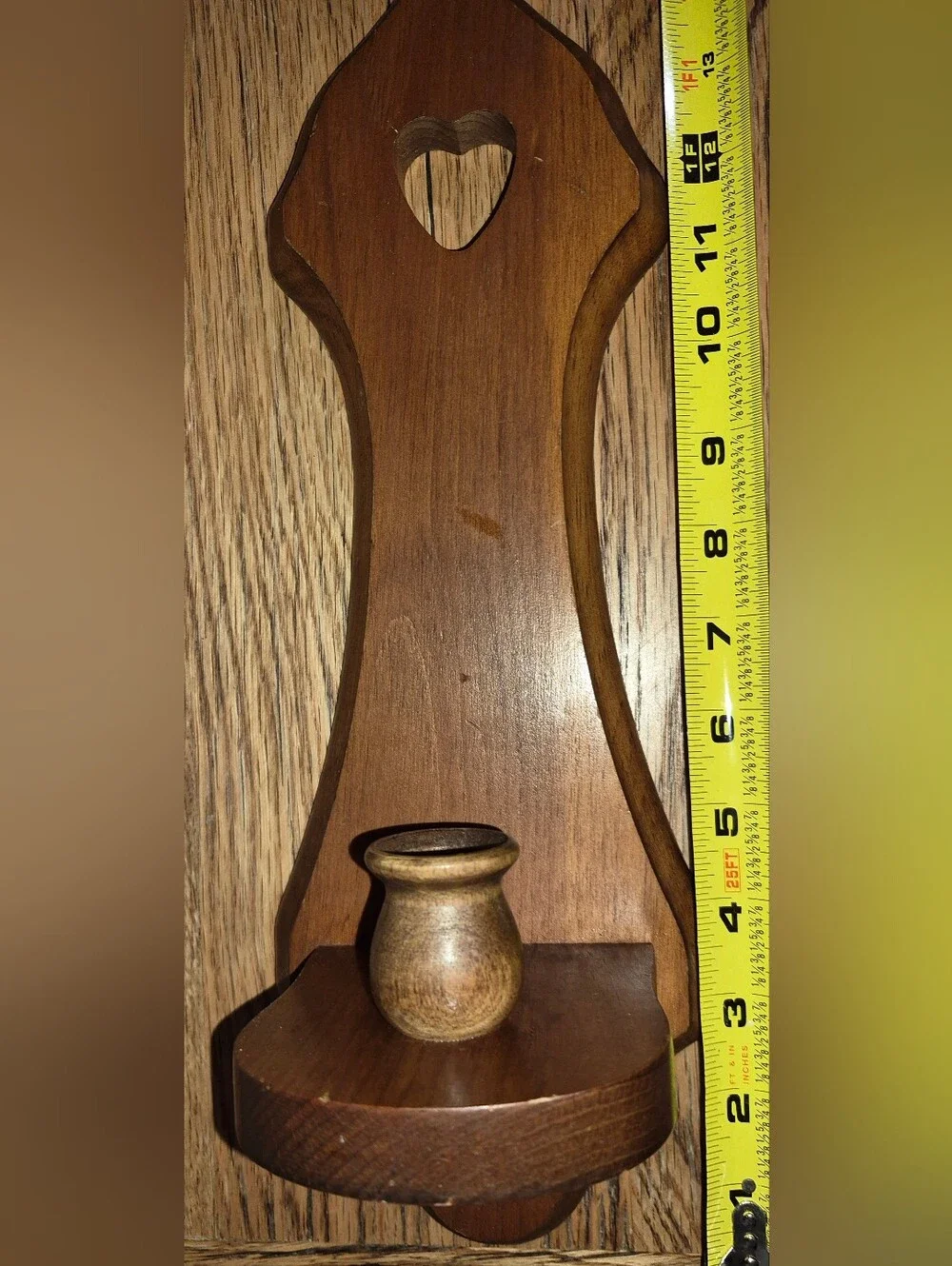 Vintage Wooden Wall-Mounted Candle Sconce featuring a rustic heart cutout